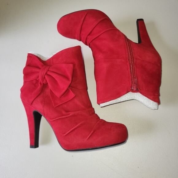 Gianni Bini Halo Red Suede Leather Booties with Bow - 8M - NIB - Picture 8 of 12